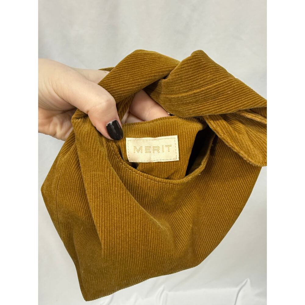 Merit Beauty The Signature Bag Brown Tan Corduroy Makeup Bag Purse - Picture 3 of 4